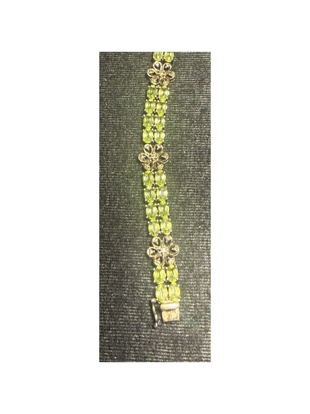 15 Carat Oval Peridot Double Row Flower tennis Bracelet 925